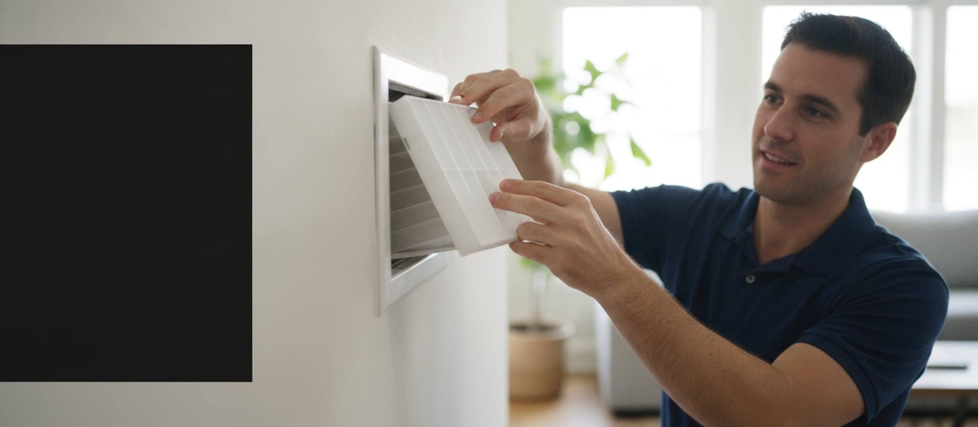 Sliding a clean pleated air filter into a home return vent