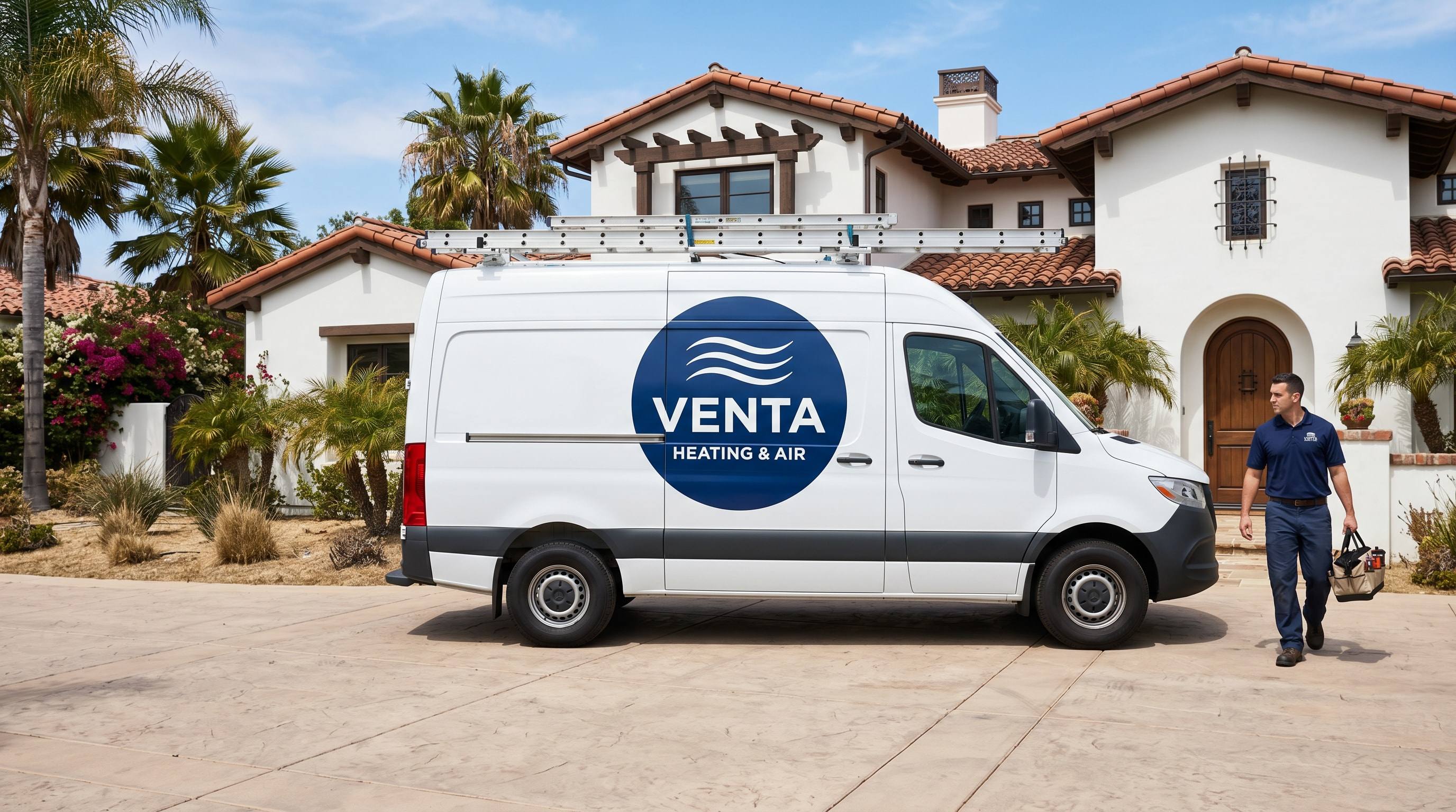 Venta Heating and Cooling service van parked outside a Los Angeles home