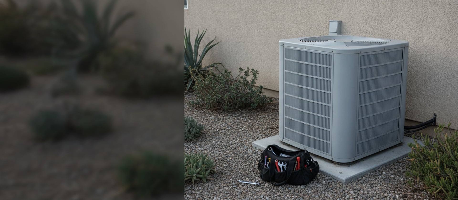 Rheem residential AC condenser unit beside a Southern California home