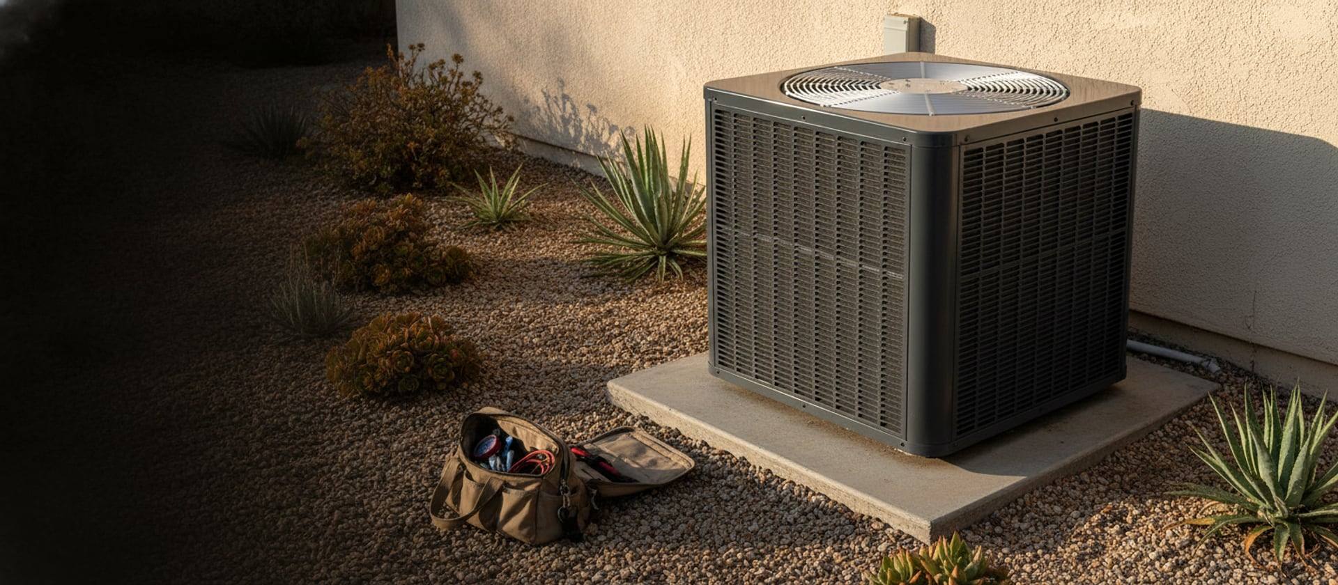 Trane residential AC condenser unit beside a Southern California home