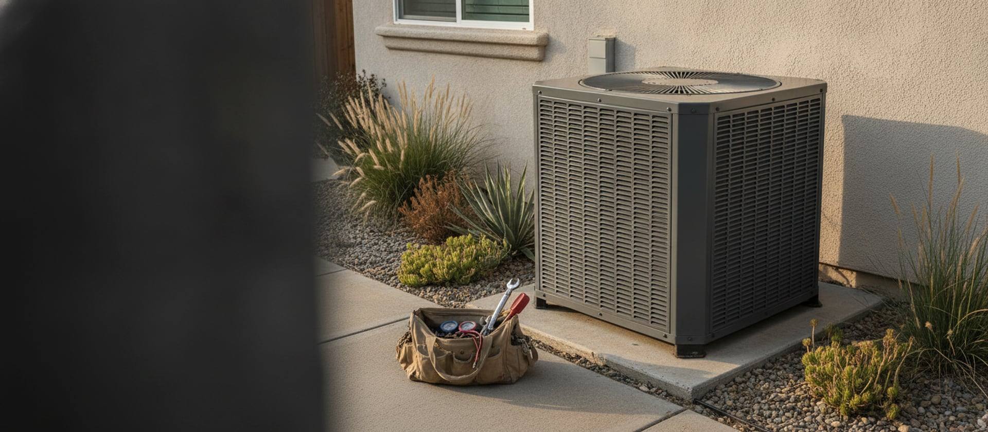 Trane residential heat pump unit beside a Southern California home