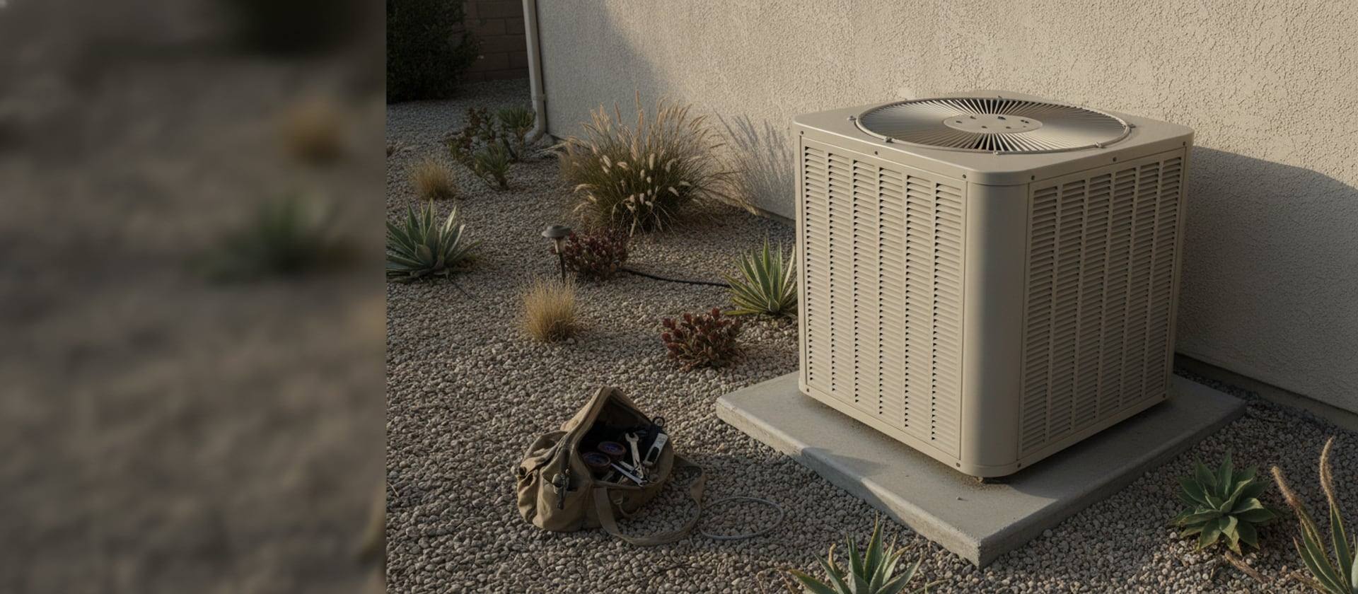 York residential AC condenser unit beside a Southern California home