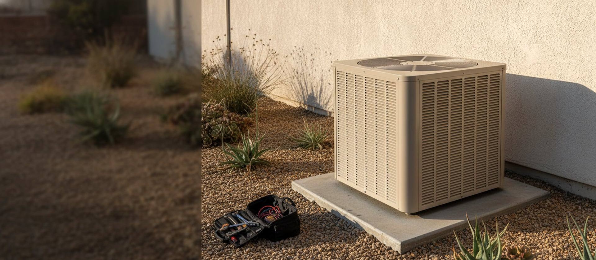 York residential heat pump unit beside a Southern California home